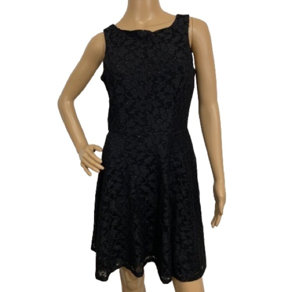 Speechless Black Glitter Floral Lace Skater Dress Size 7 NWT